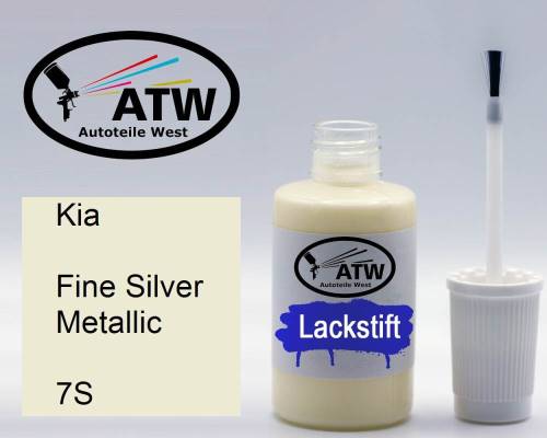 Kia, Fine Silver Metallic, 7S: 20ml Lackstift, von ATW Autoteile West.